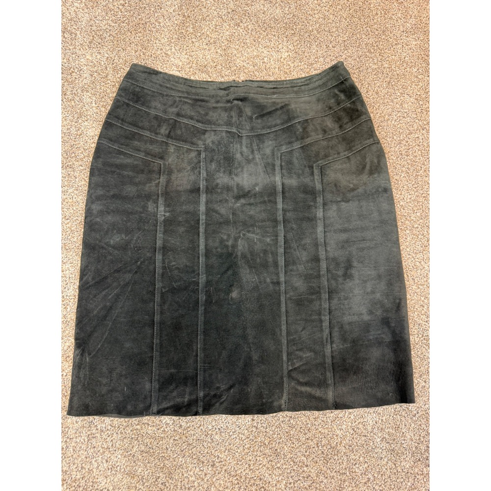 Vintage Black Suede Leather Pencil Skirt Paneled Knee Length Size 10P whimsigoth